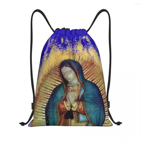 Bolsas de compras Custom Our Lady of Guadalupe mexicana Virgen María México Tilma Drawstring Mujeres Hombres Ligeros Ligeros de almacenamiento Gimnasio Mochila