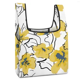 Boodschappentassen Aangepast patroon Opvouwbare kleine shoppers Grote tas Gele bloem Reizen Draagbare herbruikbare draagtas