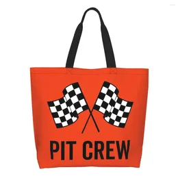 Sacs à provisions personnalisé course voiture Pit Crew drapeau à damier sac en toile femmes lavable grande capacité épicerie course Sport Shopper fourre-tout