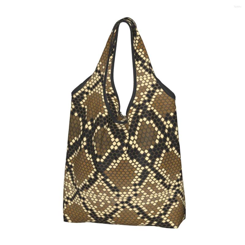 Shopping Bags Custom Snake Skin Print Women Portable Large Capacity Grocery Snakeskin Texture Tote Shopper