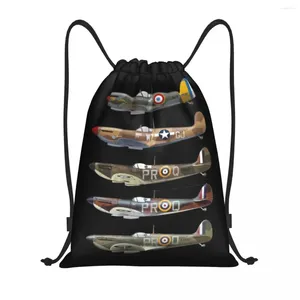 Boodschappentassen op maat gemaakte Spitfire Drawing Backpack Lichtgewicht jachtvliegtuig War Pilot Aircraft Airplane Gym Sports Sackpack Sacks