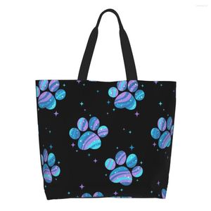 Bolsas de compras personalizadas Starry Paws Bolsa de lona Mujer Lavable Gran capacidad Comestibles Perros florales Animal Tote Shopper