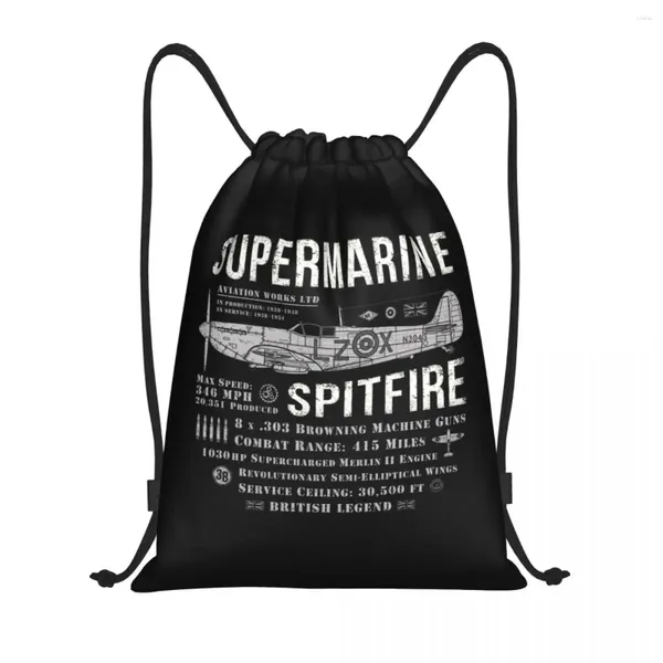 Sacs à provisions Custom Supermarine Spitfire DrawString sac à dos Léger avion avion Pilot de chasse Avion Sackpack Sackpack