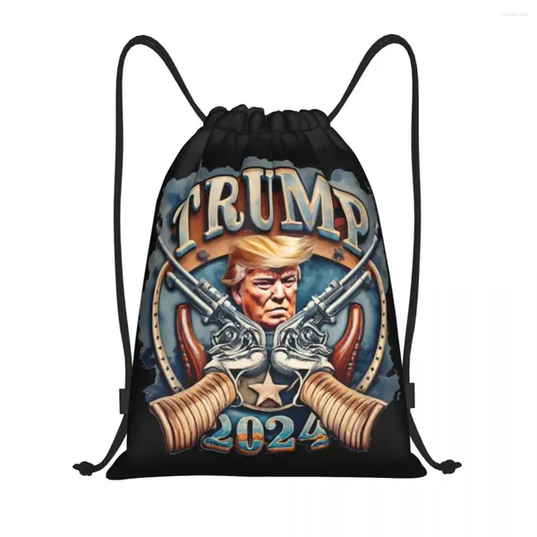 Bolsas de compras personalizadas Trump 2024 Maga USA Flag Bolsas Drawstring Men Women Ligero de Almacenamiento de Sports Gym.