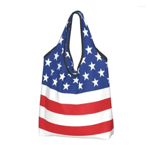 Bolsas de compras Bolsa de bandera estadounidense personalizada Mujeres Portátil Gran capacidad Comestibles Estados Unidos Estrellas de EE. UU. Shopper Tote