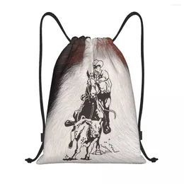 Sacs à provisions personnalisées Western Cowboy Rodeo Horse Cow Hide Roping Cow Trawstring Sac Men Femmes Lightweight Sports Gym Rangement Backpack