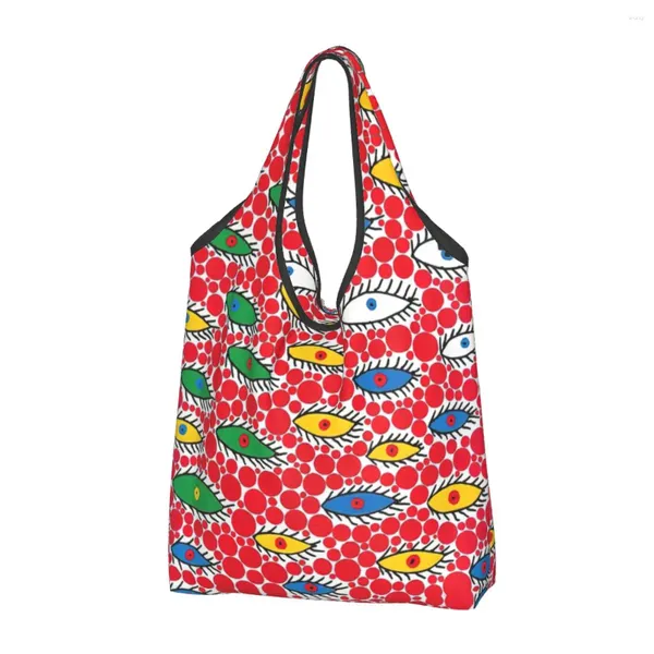 Bolsas de compras Custom Yayoi Kusama Eyes In The Sky Bag Mujeres Portátil Gran Capacidad Supermercado Shopper Tote