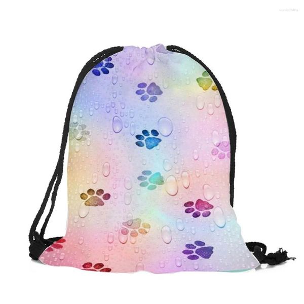 Les sacs à provisions personnalisent mignon dessin animé chaton chiot imprime à crampon avec des côtés doubles pour la femme scolaire voyage utilisez un sac à dos à cordes