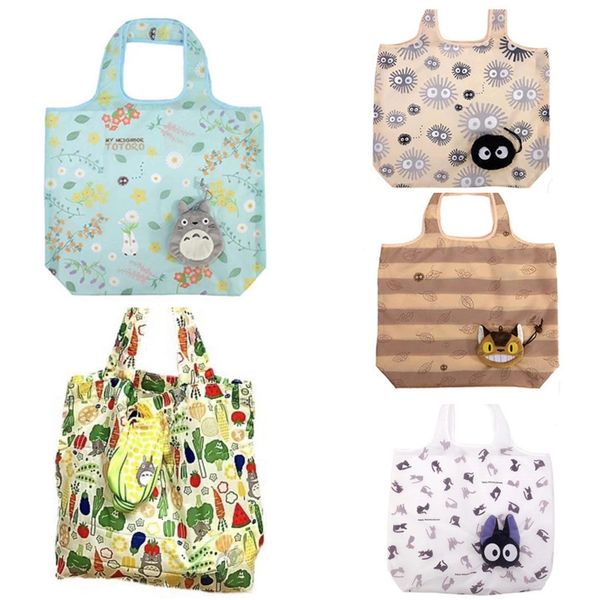 Bolsas de compras Lindo anime mi vecino Totoro Catbus Kiki's Delivery Service Jiji Cat Kids Big Portable Pleg Bag For Women 230830