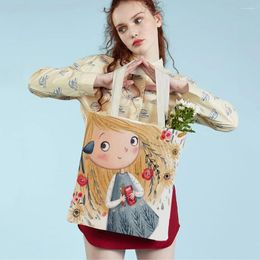 Sacs à provisions mignonnes dessin animées doubles imprimés réutilisables Étudiant Étudiant Tote Handbag Fairy Tale Weld Belf Child Gift Casual Sac Casual