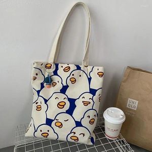 Boodschappentassen schattige cartoonpatroon canvas student tote met handvat herbruikbare bovenste hand voor kerstcadeau