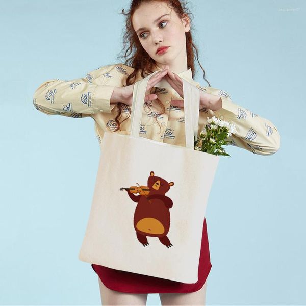 Sacs à provisions mignon dessin animé zèbre Lion tigre écureuil ours mouton Animal femmes toile Shopper sac fourre-tout sac à main