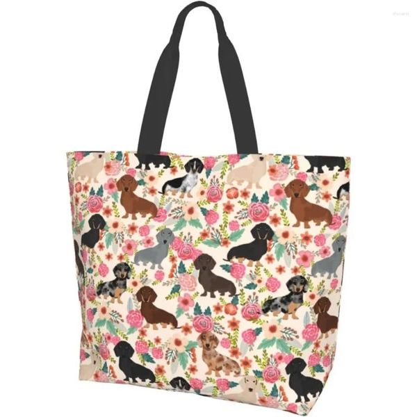 Sacs de courses chien mignon de différentes couleurs, grand sac fourre-tout réutilisable, sac à main étanche avec poche intérieure