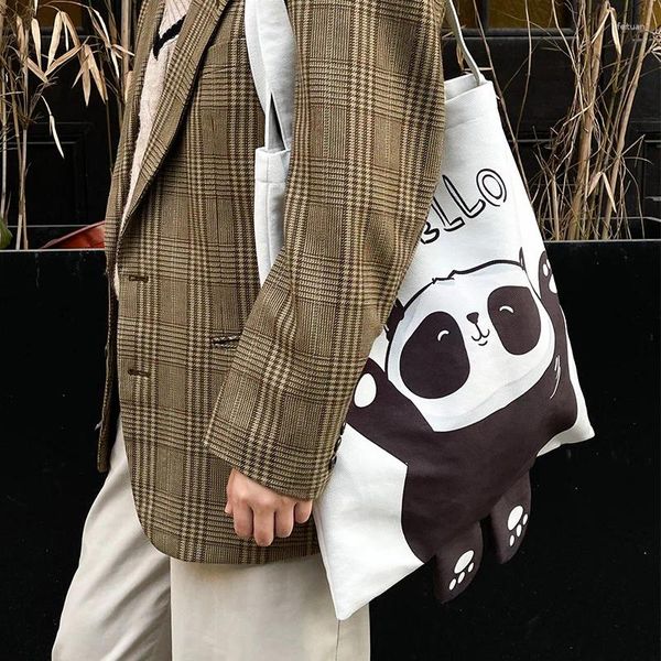 Sacs à provisions Mignon Panda Lion Toile Eco Sac Simple Minimalisme Designer Fourre-tout Nouveauté Animal Imprimer Deux Bretelles En Gros