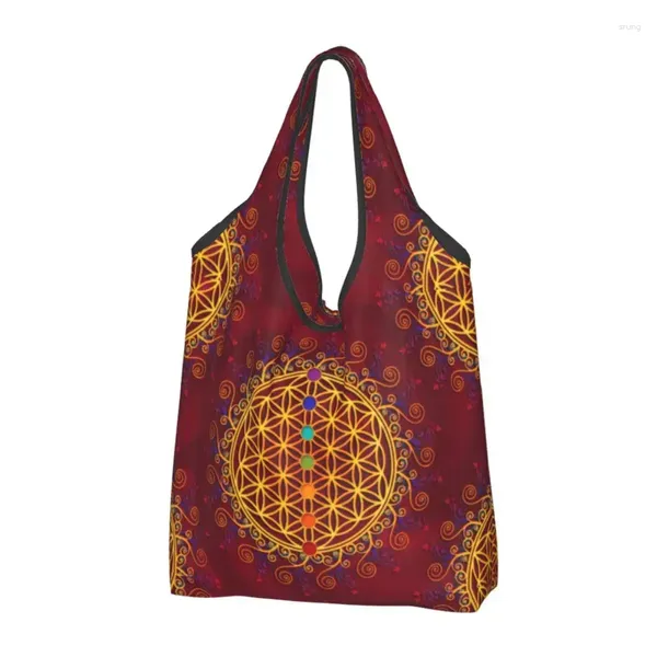 Sacs à provisions mignon imprimé fleur de vie sac fourre-tout portable épaule shopper spiritualité yoga zen mandala sac à main