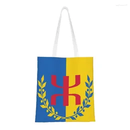 Sacs à provisions imprimé mignon drapeau kabyle amazigh sac fourre-tout en toile lavable épaule berbère fier sac à main