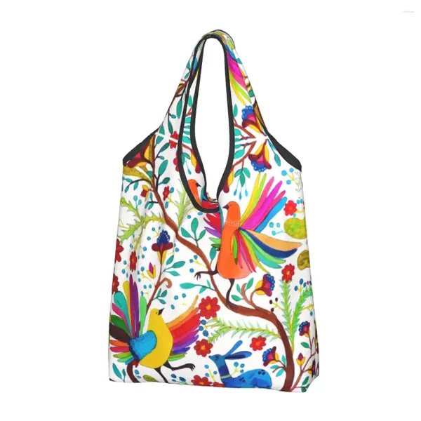 Sacs à provisions mignon imprimé mexicain Otomi fleurs Amate fourre-tout Portable Shopper épaule Mexique Textile sac à main