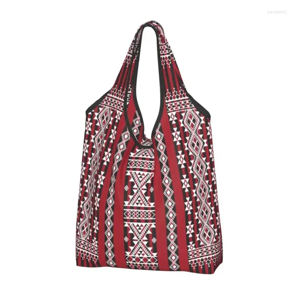 Bolsas de compras Lindo Red Kabyle Alfombra Patrón Bolsa de asas Geometría portátil Comestibles geométricos Hombro Shopper