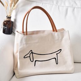 Einkaufstaschen Dackel Hund bedruckt Damen Canvas Einkaufstasche Geschenk für Liebhaber Arbeit Lady Fashion Beach 231215