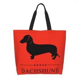 Sacs à provisions Teckel Sac d'épicerie Impression Toile Shopper Fourre-tout Épaule Grande capacité Portable Saucisse Wiener Chien Sac à main