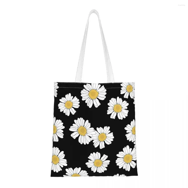 Bolsas de compras Daisy Flower Canvas Hombro Femenino Lindo Bolso de mano de alta capacidad Retro Shopper para viajes infantiles