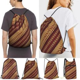 Sacos de compras Vermelho escuro e amarelo Javanês Tradicional Batik Padrão Viagem Esportes Ginásio Saco À Prova D 'Água Cordão Mochila Treinamento Fitness