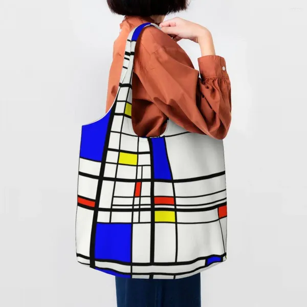 Sacs à provisions De Stijl Piet Mondrian sac d'épicerie impression toile Shopper fourre-tout épaule grande capacité lavable Art moderne sac à main