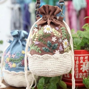 Bolsas de compras DIY bordado flor árbol monedero mujer bolso costura punto de cruz estilo chino monederos Vintage