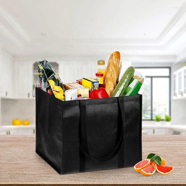 Bolsas de compras DOME Paquete de 5 bolsas de comestibles reutilizables con sujeción reforzada Soportes ecológicos verticales plegables (negro)