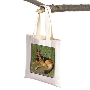 Boodschappentassen dubbele afdrukken Duitse herderhond shopper tas canvas tote vrouwen herbruikbare mode schattig dier casual dame handtas