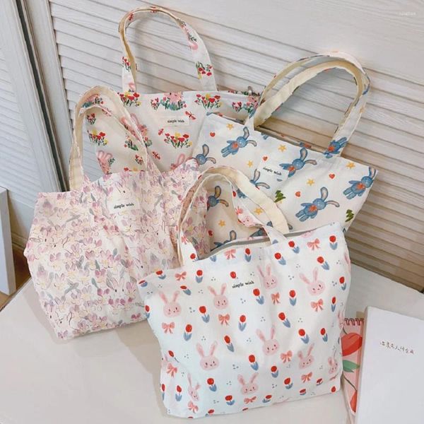 Bolsas de compras Eco Pequeño Algodón Coreano Floral Shopper Tote Bag Tela Mujer Mini Teléfono Bolsas Monedero Bolsos de mujer Mamá Niños Almuerzo