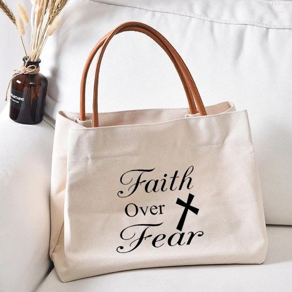 Sacs à provisions Faith Over Fear Printed Women Lady Back Sac Bag Tote Tote Handbag Work Church Drop