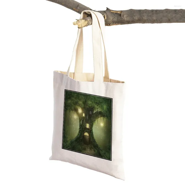 Sacs à provisions Fantasy Forest Tote Dame Handsbag à la fois Sacper Sacper Sag de supermarché Fairy Tale World Mushroom House Canvas Femmes