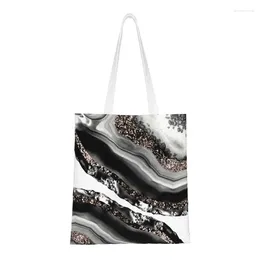 Boodschappentassen Mode Agaat Rose Goud Glitter Glam Tote Herbruikbare Geometrische Patronen Boodschappen Canvas Schoudertas