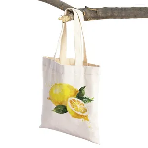 Bolsas de compras frutas frutas vegetales bolsas para mujeres de agua de acuarela lona de calabaza lona caricatura