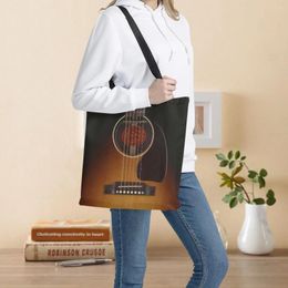 Sacs de courses réutilisables à motif de guitare, fourre-tout de voyage de grande capacité pour maman, sac à main de supermarché en tissu pour filles