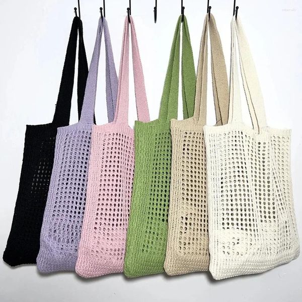 Bolsas de compras Moda Hueco Punto Mujer Casual Mujer Hombro Simple Crochet Tote Ladies Top-Handle Bolso