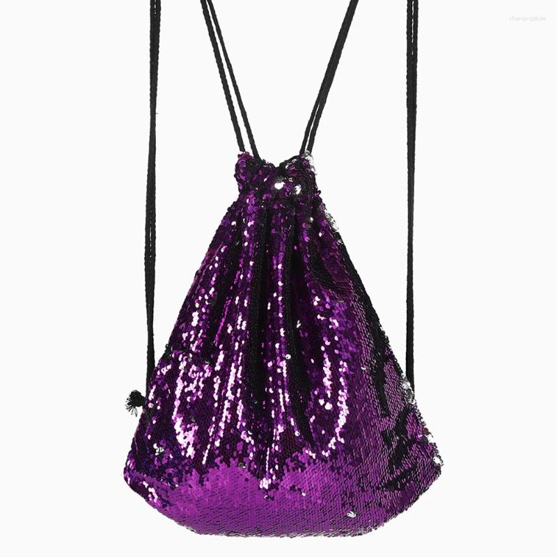 Shopping Bags Fashion Ladies Drawstring Backpack Bag Ropes Glitter Women's Party Cute Sequin String Sports Gym For Girls