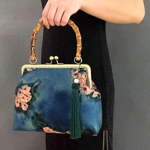 Bolsos de compras, bolso de seda de lujo a la moda, bolso de mujer bordado, Cheongsam chino, bolso de mano para Cosplay, bolso de bambú 220303