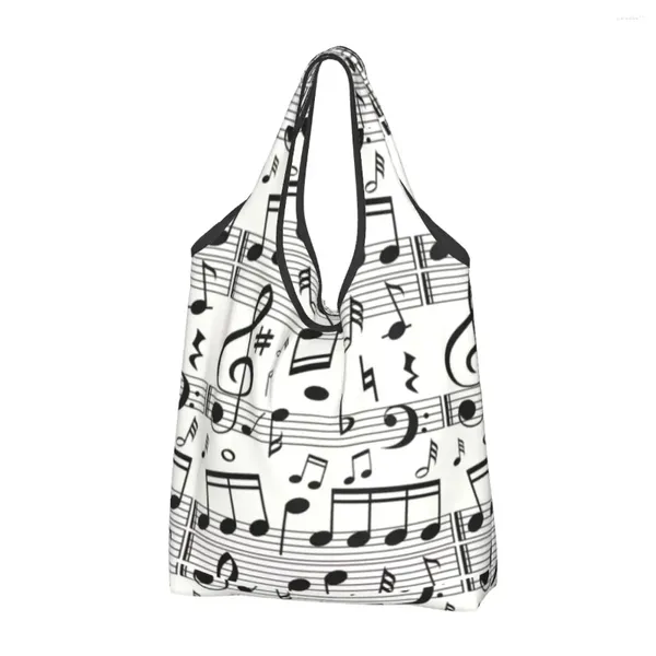 Bolsas de compras Moda Música Nota Comestibles Kawaii Shopper Tote Bolsa de hombro Gran capacidad Portátil Músico Bolso