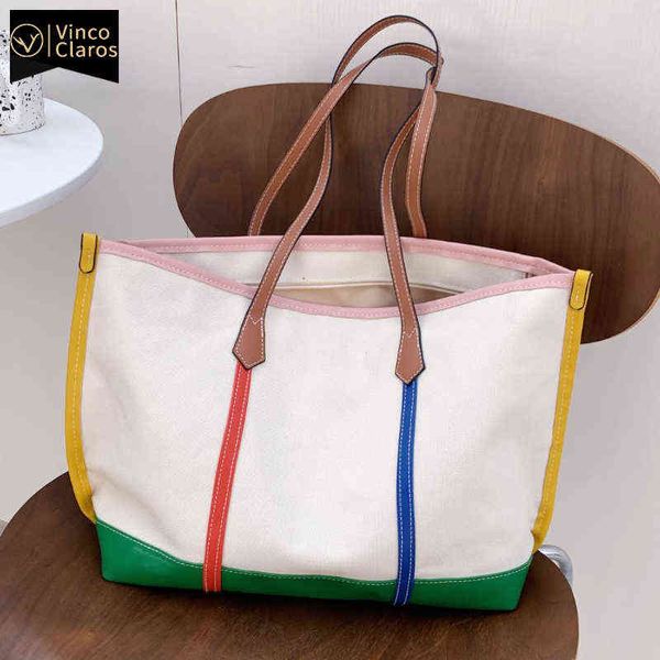 Bolsos de compras de lona con paneles de moda, bolso de mano informal para mujer, bolso de hombro grande, bolsos de diseñador, bolsos ecológicos Sac A Main Bolsas220307