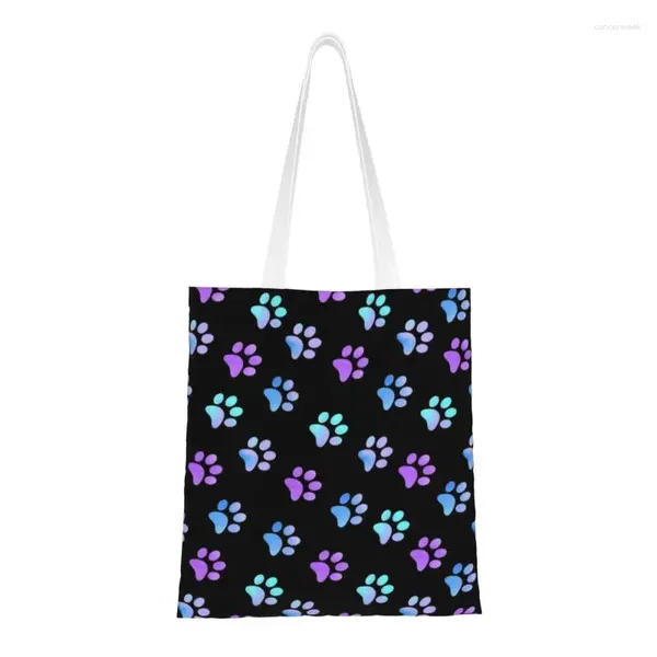 Bolsas de compras Impresión de moda Azul Púrpura Galaxy Tote Durable Lona Hombro Shopper Animal Pet Bolso