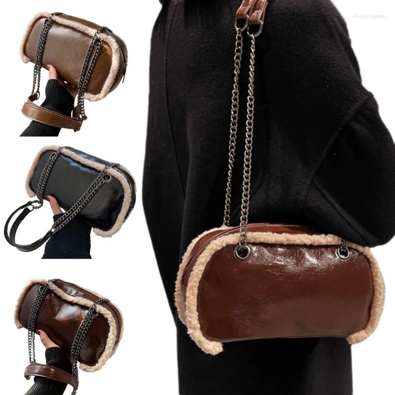 Shopping Bags Fashion Solid Color PU Handbag Women Winter Crossbody Shoulder Bag