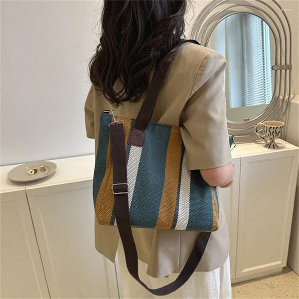 Bolsas de compras Moda Bolso de hombro de mujer a rayas Estilo coreano Lienzo Sling Pequeño bolso cruzado cuadrado Mamá Bolsos de viaje simples