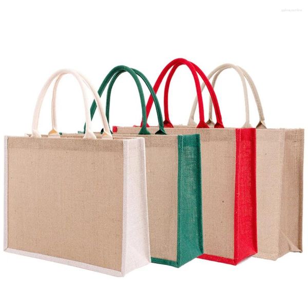 Sacs à provisions de mode Fashion Femmes Burlap Tote Sac Épicerie réutilisable avec poignées Favors Couleur solide Couleur de haute qualité en gros 1pc