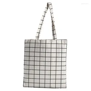 Sacs à provisions Mode Femmes Toile Plaid Eco Réutilisable Sac fourre-tout Épaule Noir Blanc