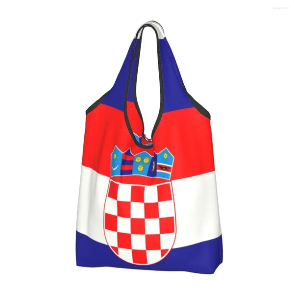 Bolsas de compras Bandera de Croacia Comestibles Bolsa de asas Mujeres Kawaii Shopper Hombro Bolsos de gran capacidad