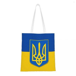 Sacs à provisions Drapeau de l'Ukraine et armoiries sac épaule toile fourre-tout cadeau patriotique ukrainien épicerie