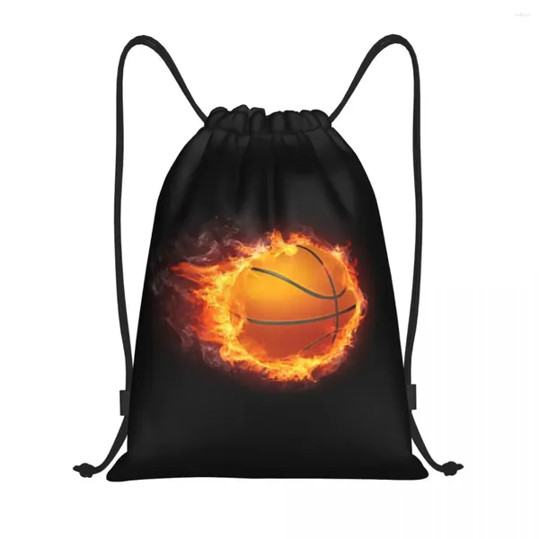 Sacs à provisions Flaming Basketball Cordon Sac À Dos Femmes Hommes Sport Gym Sackpack Pliable Sport Formation Sac Sac