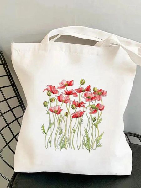 Sacs de courses Sac en toile imprimé de fleurs et de plantes Harajuku, épaule unique, Portable à la mode